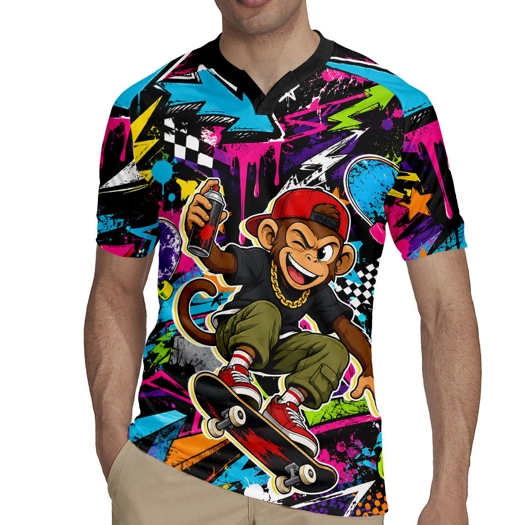 Skateboarding Monkey Rugby Jersey Neon Graffiti Spray Paint Urban Streetwear Art