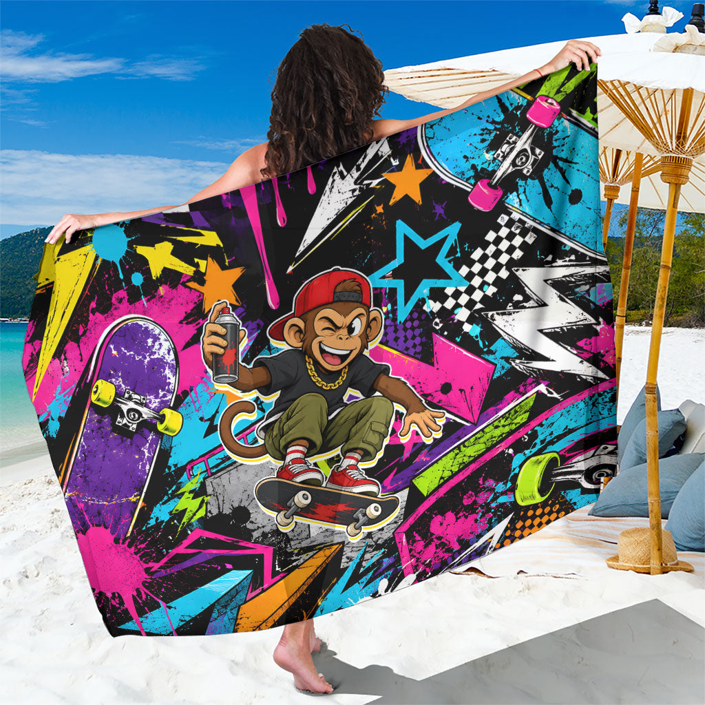Skateboarding Monkey Sarong Neon Graffiti Spray Paint Urban Streetwear Art