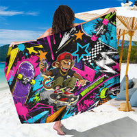 Skateboarding Monkey Sarong Neon Graffiti Spray Paint Urban Streetwear Art