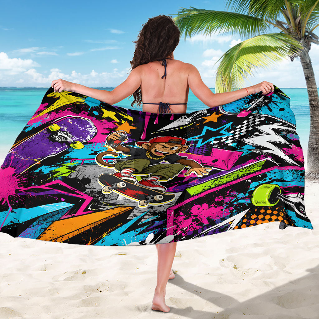 Skateboarding Monkey Sarong Neon Graffiti Spray Paint Urban Streetwear Art