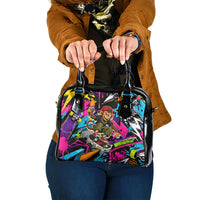 Skateboarding Monkey Shoulder Handbag Neon Graffiti Spray Paint Urban Streetwear Art
