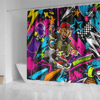 Skateboarding Monkey Shower Curtain Neon Graffiti Spray Paint Urban Streetwear Art