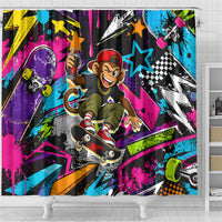 Skateboarding Monkey Shower Curtain Neon Graffiti Spray Paint Urban Streetwear Art
