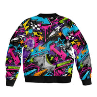 Skateboarding Monkey Sleeve Zip Bomber Jacket Neon Graffiti Spray Paint Urban Streetwear Art