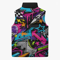 Skateboarding Monkey Sleeveless Puffer Jacket Neon Graffiti Spray Paint Urban Streetwear Art