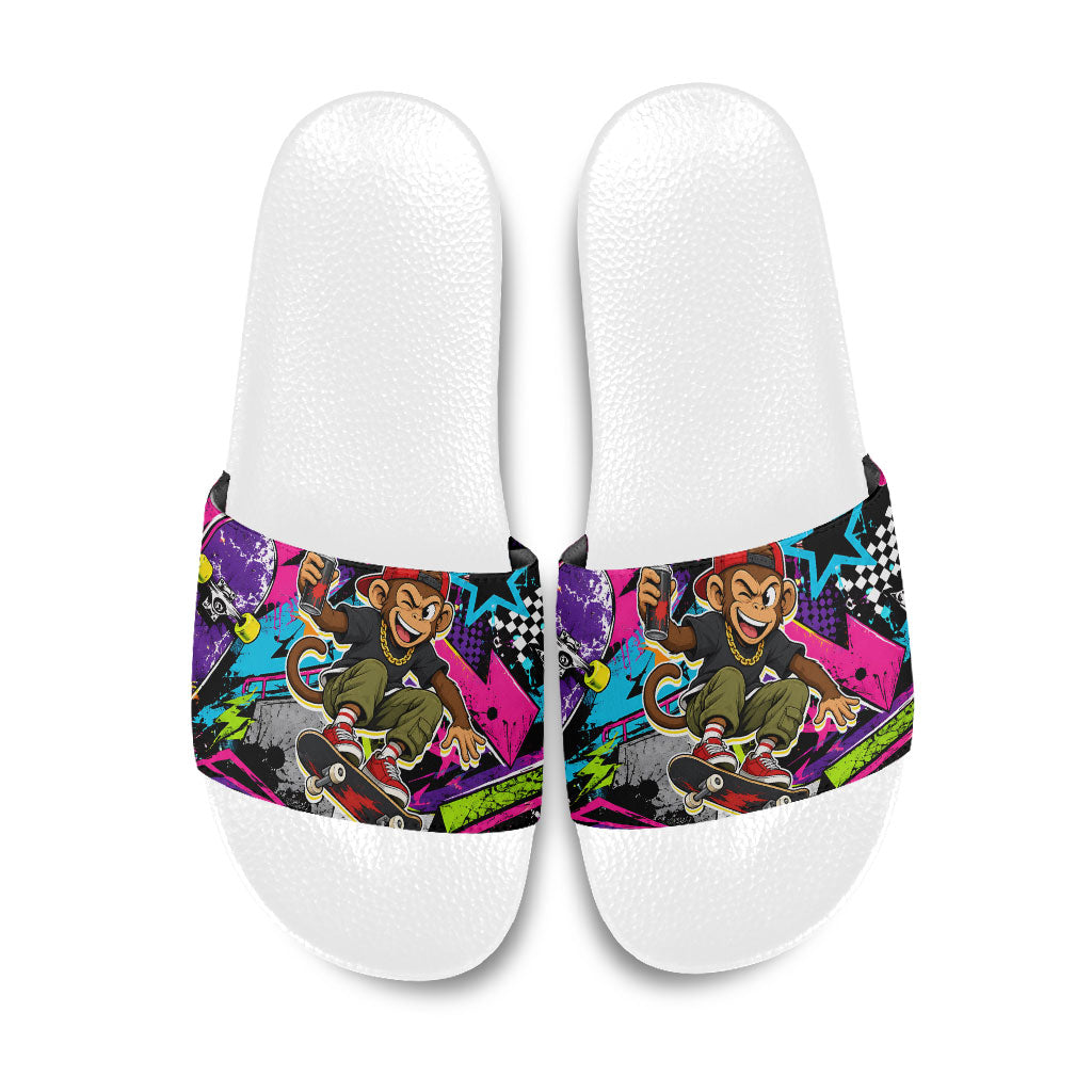 Skateboarding Monkey Slide Sandals Neon Graffiti Spray Paint Urban Streetwear Art