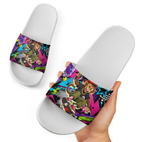 Skateboarding Monkey Slide Sandals Neon Graffiti Spray Paint Urban Streetwear Art