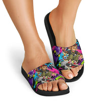 Skateboarding Monkey Slide Sandals Neon Graffiti Spray Paint Urban Streetwear Art