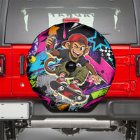 Skateboarding Monkey Spare Tire Cover Neon Graffiti Spray Paint Urban Streetwear Art