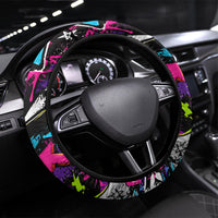 Skateboarding Monkey Steering Wheel Cover Neon Graffiti Spray Paint Urban Streetwear Art