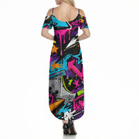 Skateboarding Monkey Summer Maxi Dress Neon Graffiti Spray Paint Urban Streetwear Art