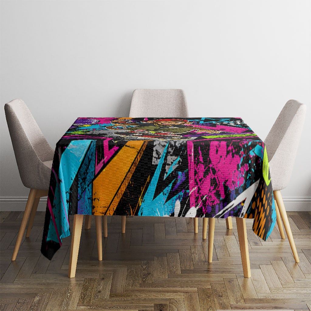 Skateboarding Monkey Tablecloth Neon Graffiti Spray Paint Urban Streetwear Art