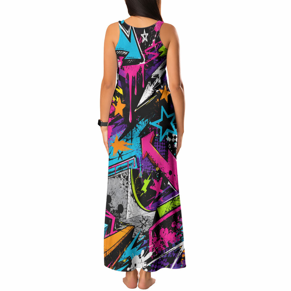 Skateboarding Monkey Tank Maxi Dress Neon Graffiti Spray Paint Urban Streetwear Art