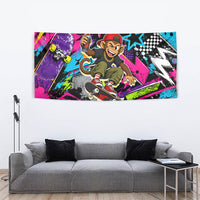 Skateboarding Monkey Tapestry Neon Graffiti Spray Paint Urban Streetwear Art