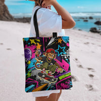 Skateboarding Monkey Tote Bag Neon Graffiti Spray Paint Urban Streetwear Art