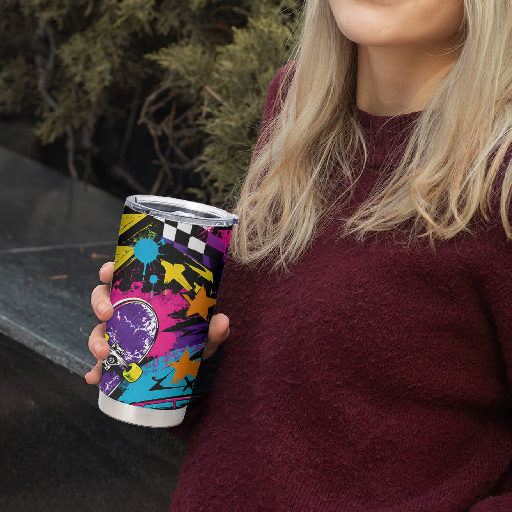 Skateboarding Monkey Tumbler Cup Neon Graffiti Spray Paint Urban Streetwear Art