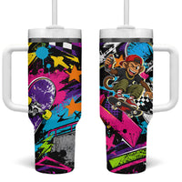 Skateboarding Monkey Tumbler With Handle Neon Graffiti Spray Paint Urban Streetwear Art