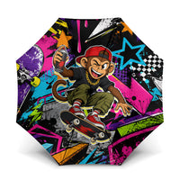 Skateboarding Monkey Umbrella Neon Graffiti Spray Paint Urban Streetwear Art