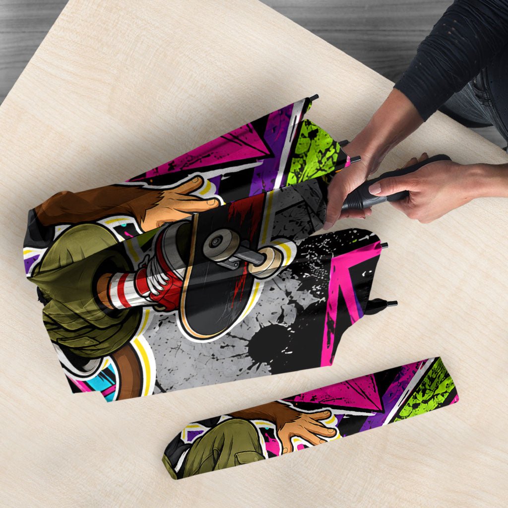 Skateboarding Monkey Umbrella Neon Graffiti Spray Paint Urban Streetwear Art
