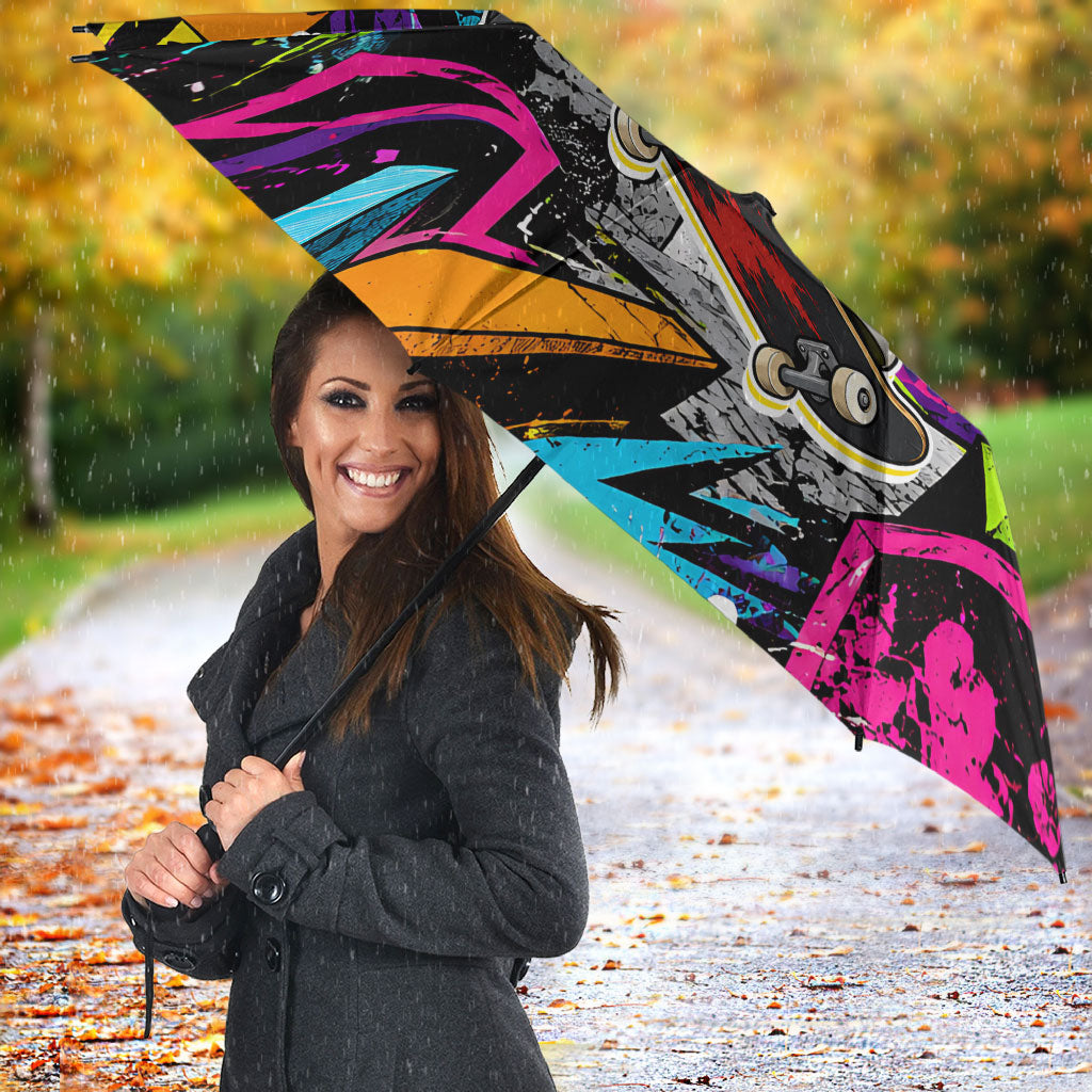 Skateboarding Monkey Umbrella Neon Graffiti Spray Paint Urban Streetwear Art
