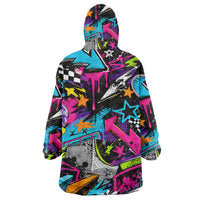 Skateboarding Monkey Wearable Blanket Hoodie Neon Graffiti Spray Paint Urban Streetwear Art