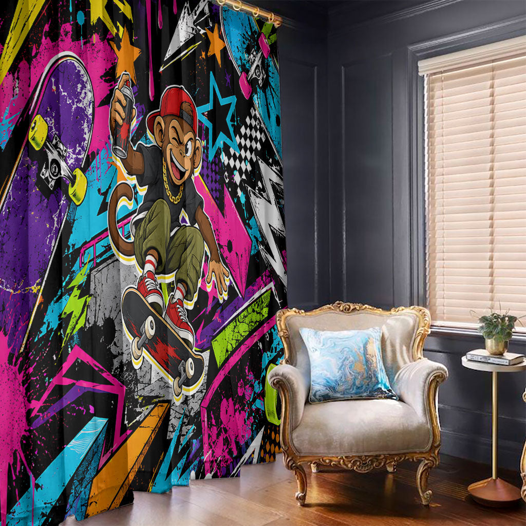 Skateboarding Monkey Window Curtain Neon Graffiti Spray Paint Urban Streetwear Art