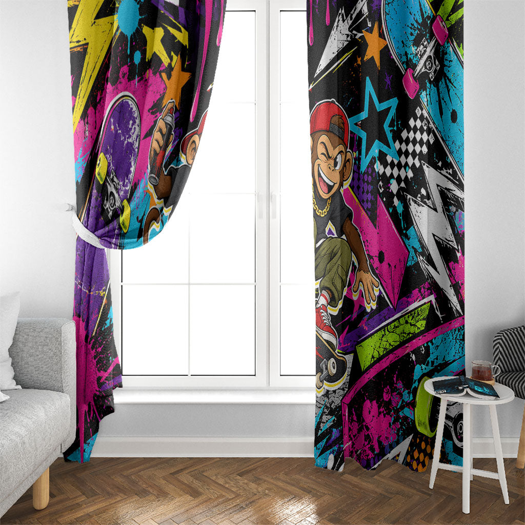 Skateboarding Monkey Window Curtain Neon Graffiti Spray Paint Urban Streetwear Art