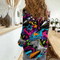Skateboarding Monkey Women Casual Shirt Neon Graffiti Spray Paint Urban Streetwear Art