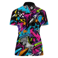 Skateboarding Monkey Women Polo Shirt Neon Graffiti Spray Paint Urban Streetwear Art