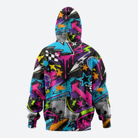 Skateboarding Monkey Zip Hoodie Neon Graffiti Spray Paint Urban Streetwear Art