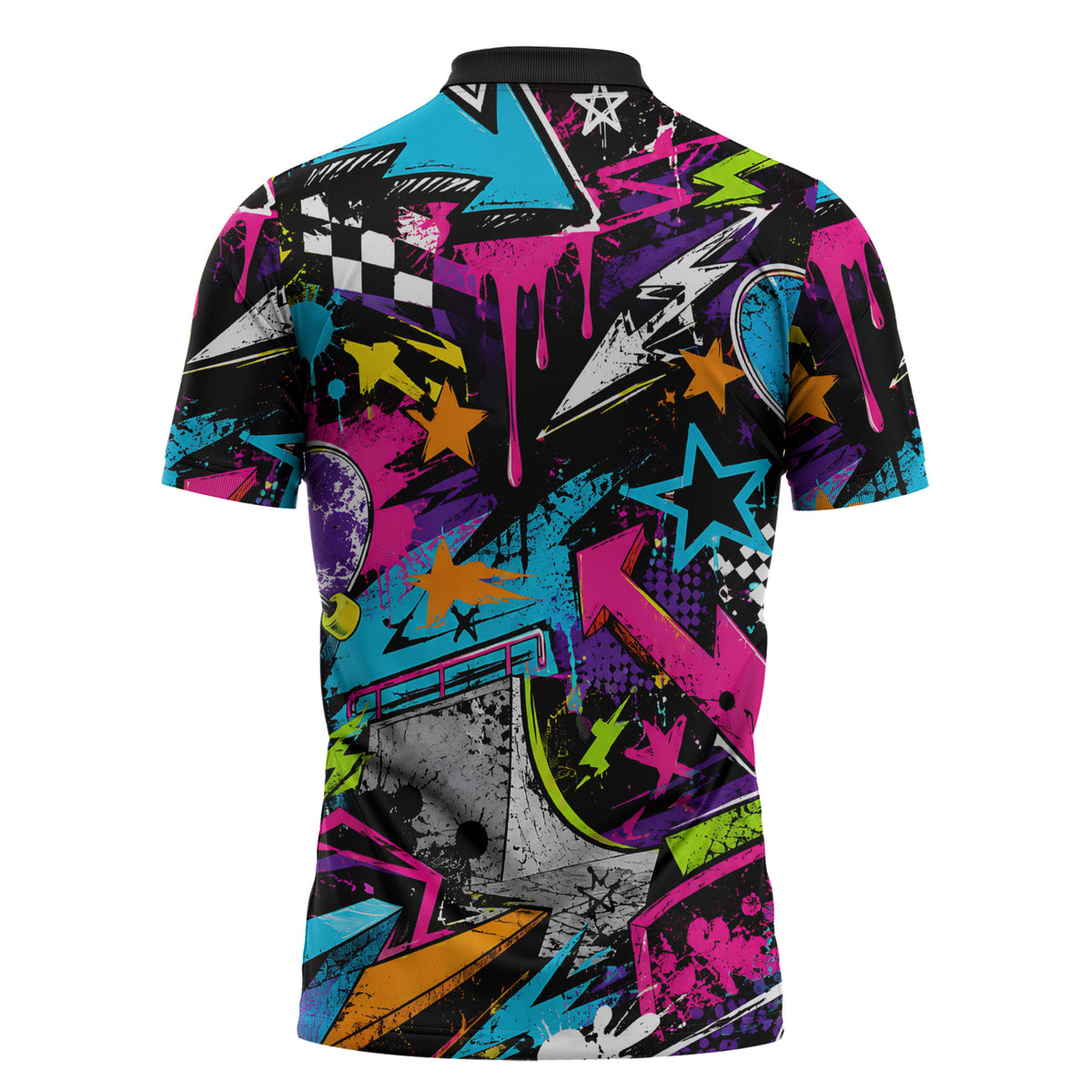 Skateboarding Monkey Zipper Polo Shirt Neon Graffiti Spray Paint Urban Streetwear Art