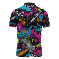 Skateboarding Monkey Zipper Polo Shirt Neon Graffiti Spray Paint Urban Streetwear Art