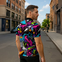 Skateboarding Monkey Zipper Polo Shirt Neon Graffiti Spray Paint Urban Streetwear Art