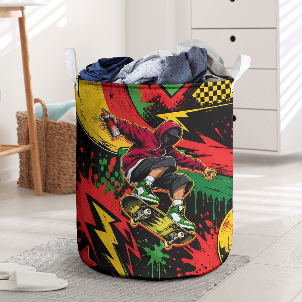 Skateboarder Spray Painter Laundry Basket Rasta Colors Graffiti Streetwear Pop Art Graphic