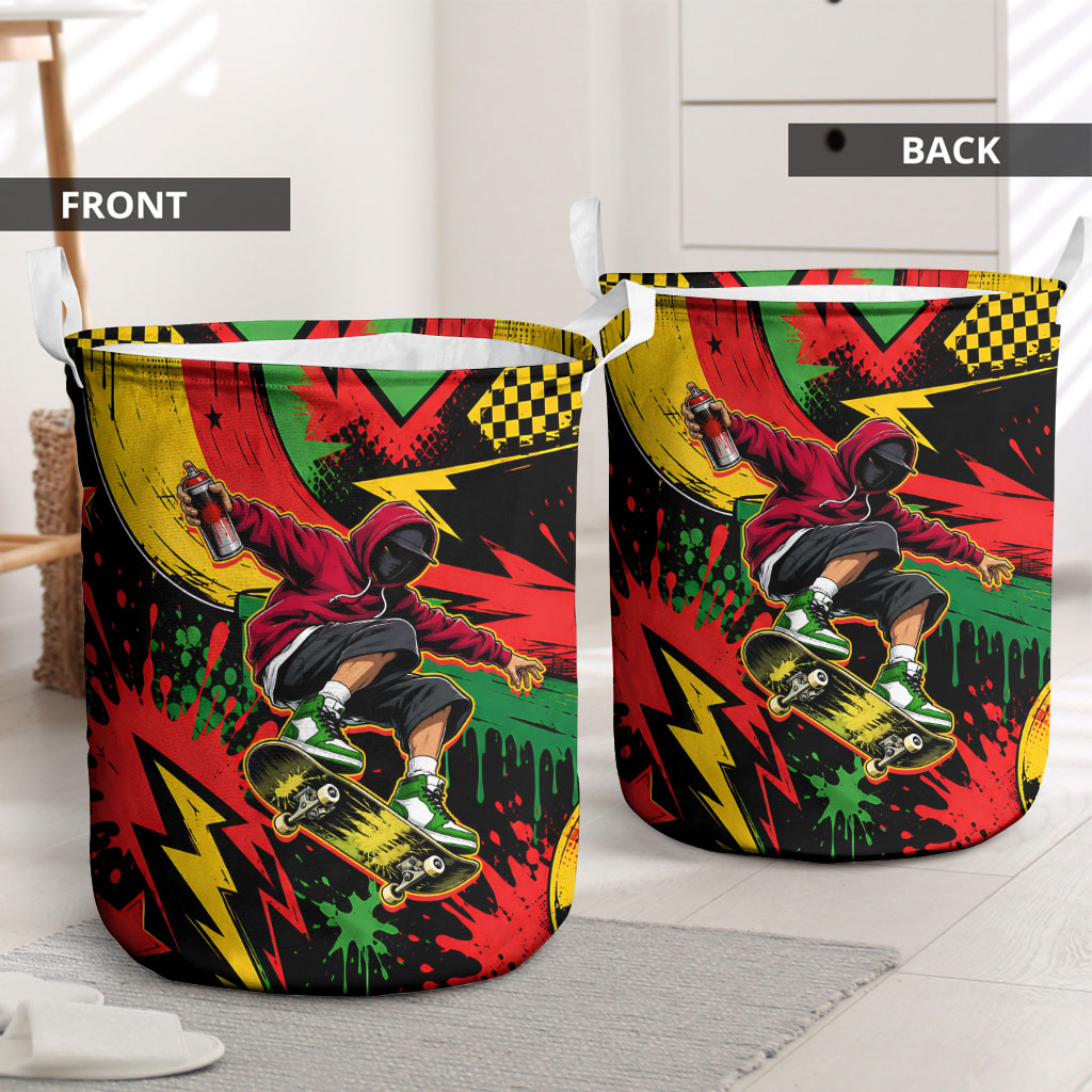 Skateboarder Spray Painter Laundry Basket Rasta Colors Graffiti Streetwear Pop Art Graphic