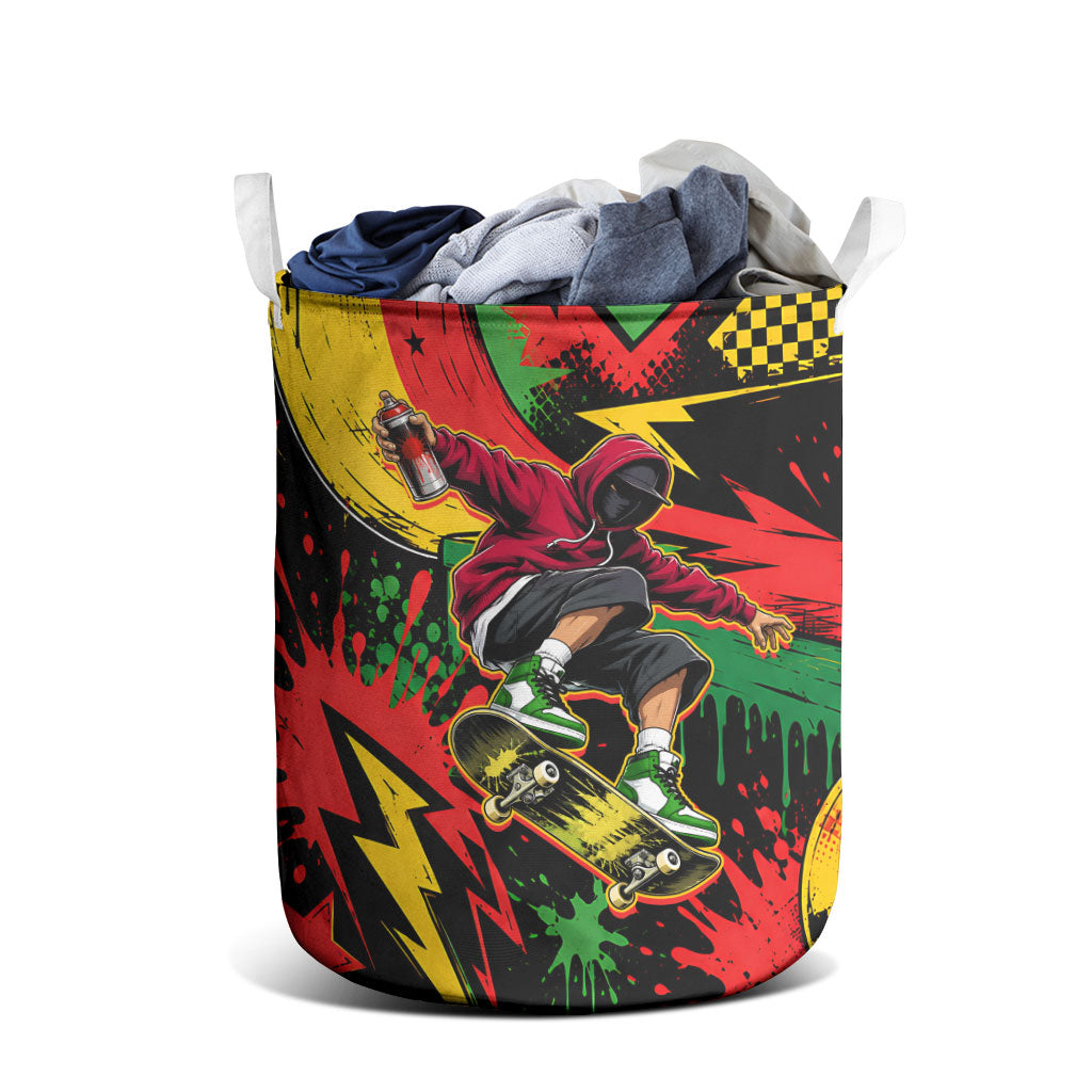 Skateboarder Spray Painter Laundry Basket Rasta Colors Graffiti Streetwear Pop Art Graphic