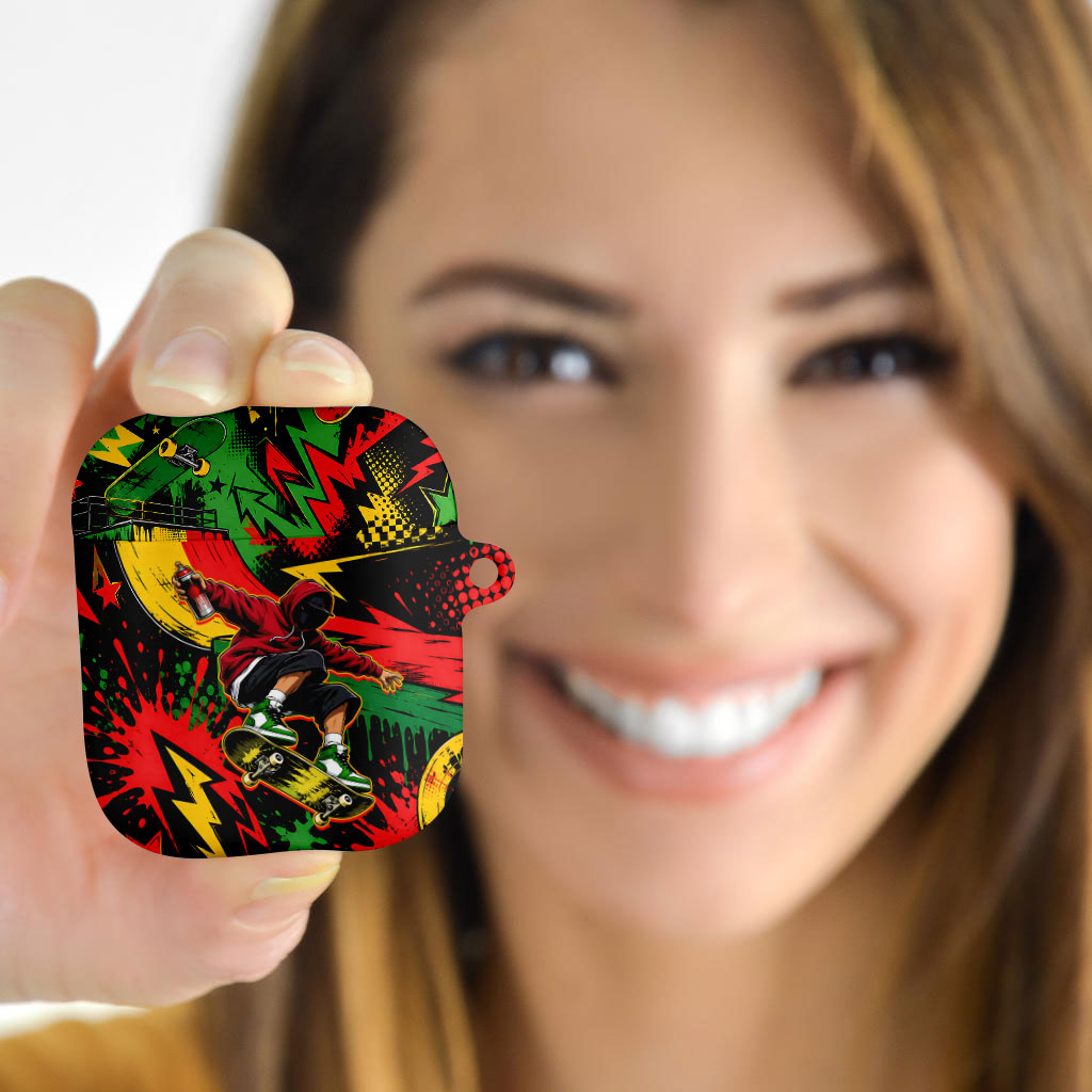 Skateboarder Spray Painter AirPods Case Rasta Colors Graffiti Streetwear Pop Art Graphic