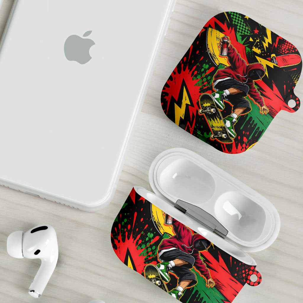 Skateboarder Spray Painter AirPods Case Rasta Colors Graffiti Streetwear Pop Art Graphic