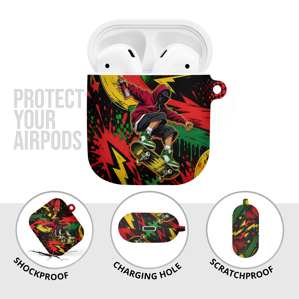 Skateboarder Spray Painter AirPods Case Rasta Colors Graffiti Streetwear Pop Art Graphic