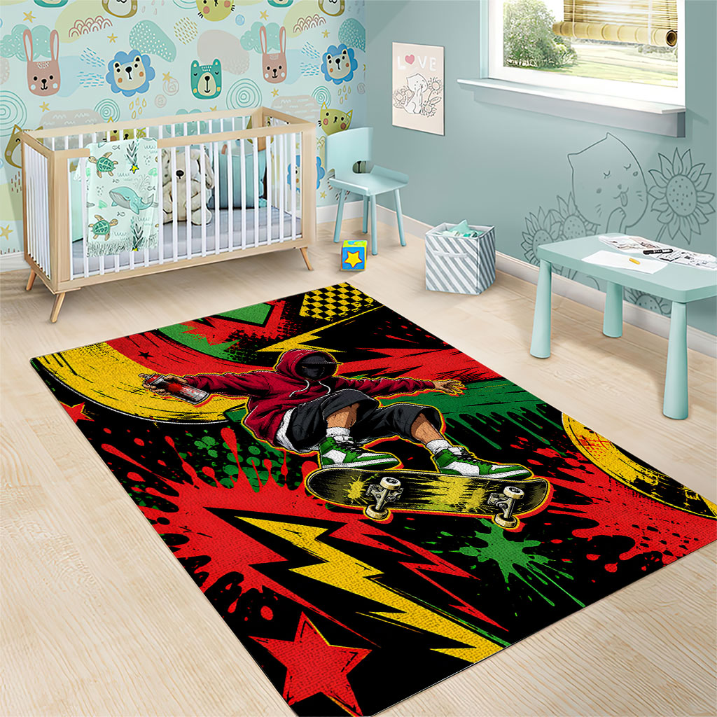 Skateboarder Spray Painter Area Rug Rasta Colors Graffiti Streetwear Pop Art Graphic