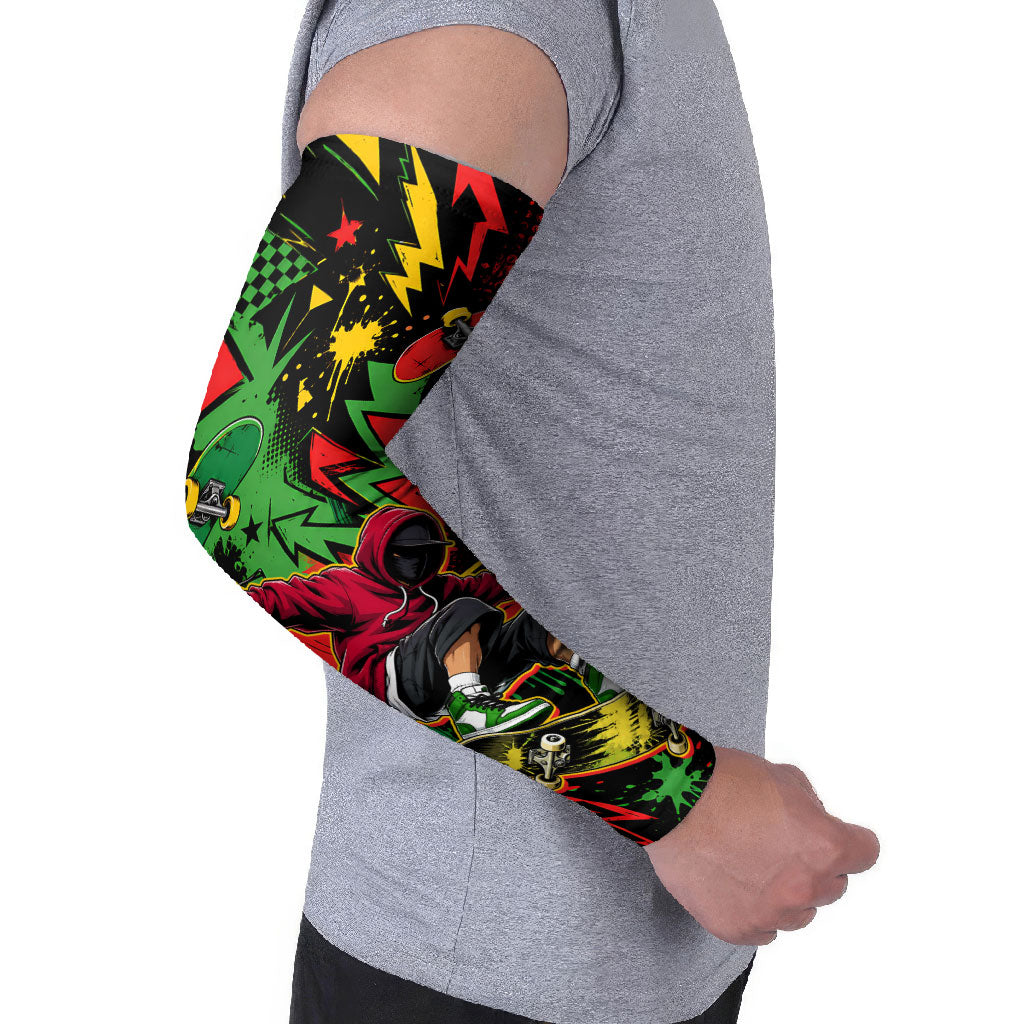 Skateboarder Spray Painter Arm Sleeves Rasta Colors Graffiti Streetwear Pop Art Graphic
