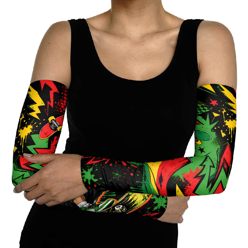 Skateboarder Spray Painter Arm Sleeves Rasta Colors Graffiti Streetwear Pop Art Graphic
