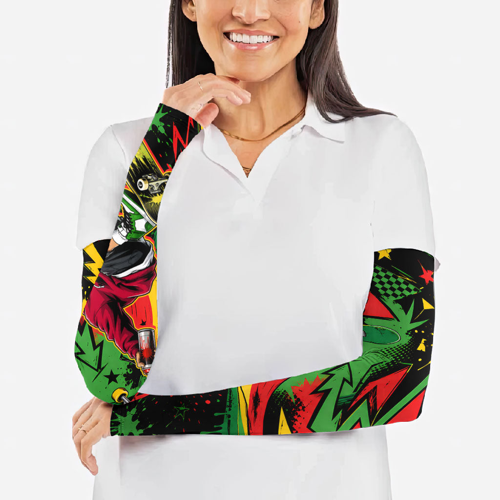Skateboarder Spray Painter Arm Sleeves Rasta Colors Graffiti Streetwear Pop Art Graphic