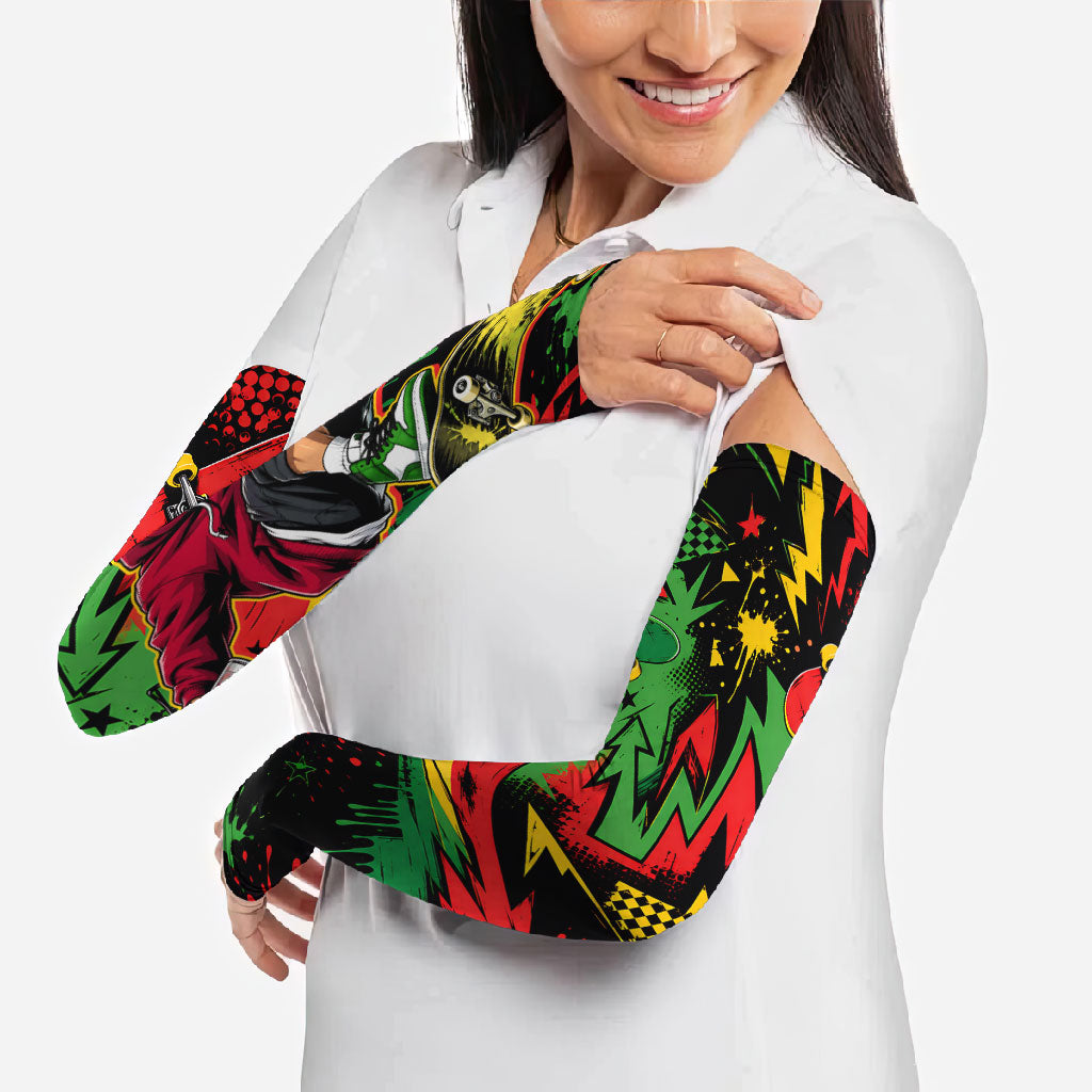 Skateboarder Spray Painter Arm Sleeves Rasta Colors Graffiti Streetwear Pop Art Graphic