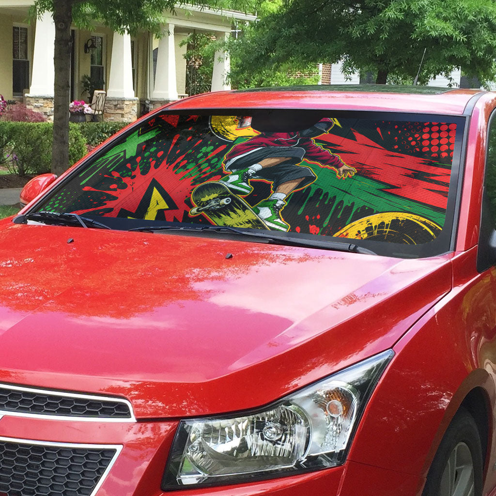 Skateboarder Spray Painter Auto Sun Shade Rasta Colors Graffiti Streetwear Pop Art Graphic