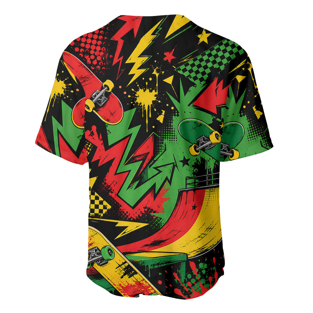 Skateboarder Spray Painter Baseball Jersey Rasta Colors Graffiti Streetwear Pop Art Graphic