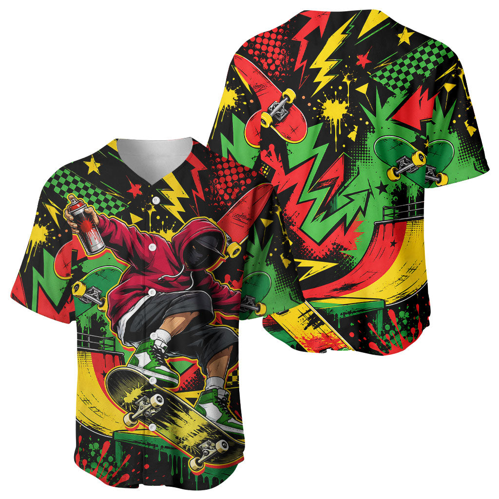 Skateboarder Spray Painter Baseball Jersey Rasta Colors Graffiti Streetwear Pop Art Graphic