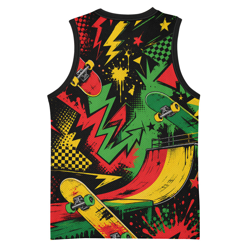 Skateboarder Spray Painter Basketball Jersey Rasta Colors Graffiti Streetwear Pop Art Graphic