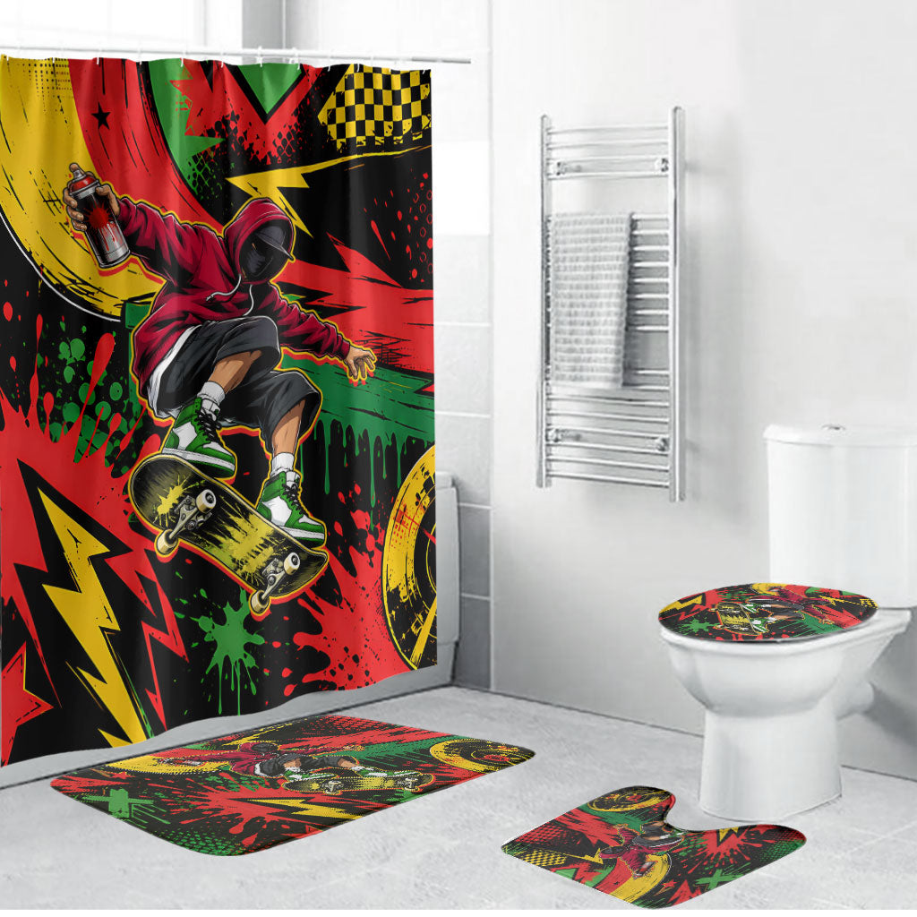 Skateboarder Spray Painter Bathroom Set Rasta Colors Graffiti Streetwear Pop Art Graphic