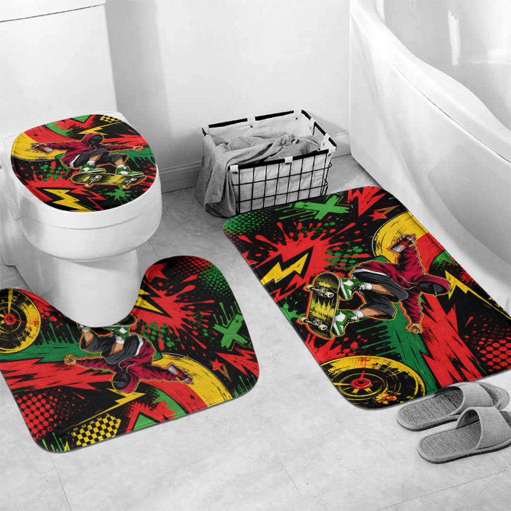 Skateboarder Spray Painter Bathroom Set Rasta Colors Graffiti Streetwear Pop Art Graphic
